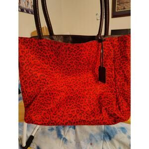 Neiman Marcus Red & Black Ocelot Animal Print Tote